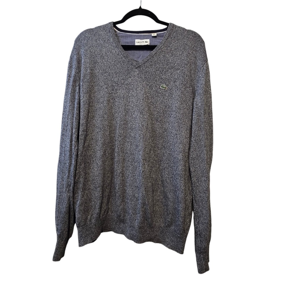 Lacoste Blue V-Neck Sweater Mens LG V-Neck Pullover Cotton Old Money Preppy